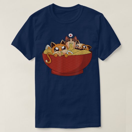 アニメおもしろいラーメン猫かわいいねこ日本のうどん Tシャツ (デザイン正面)
