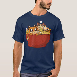 アニメおもしろいラーメン猫かわいいねこ日本のうどん Tシャツ