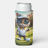 アニメおもしろいート猫ゴルフプレーヤー、 スリム缶クーラー (Seltzer正面)