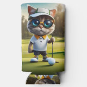 アニメおもしろいート猫ゴルフプレーヤー、 スリム缶クーラー (裏面)