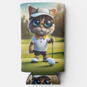 アニメおもしろいート猫ゴルフプレーヤー、 スリム缶クーラー (正面)