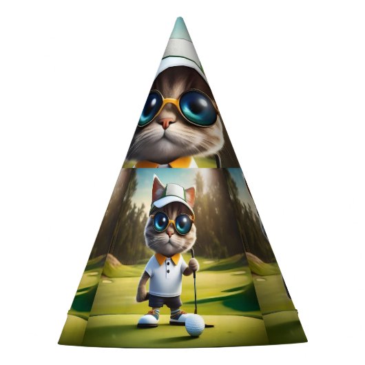 アニメおもしろいート猫ゴルフプレーヤー、 パーティーハット (正面)