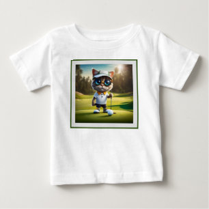 アニメおもしろいート猫ゴルフプレーヤー、 ベビーTシャツ