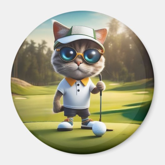 アニメおもしろいート猫ゴルフプレーヤー、 マグネット (正面)