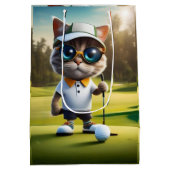 アニメおもしろいート猫ゴルフプレーヤー、 ミディアムペーパーバッグ (裏面)