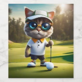 アニメおもしろいート猫ゴルフプレーヤー、 ワインラベル (シングルラベル)