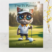 アニメおもしろいート猫ゴルフプレーヤー、誕生日カード カード (黄色い花)