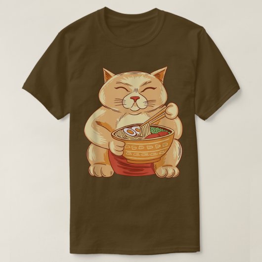 アニメおもしろい相撲猫ラ食べーメンかわいい Tシャツ (デザイン正面)