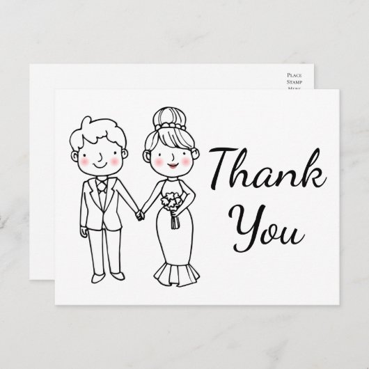 アニメお洒落の新郎新婦の結婚ありがとう ポストカード (正面/裏面)