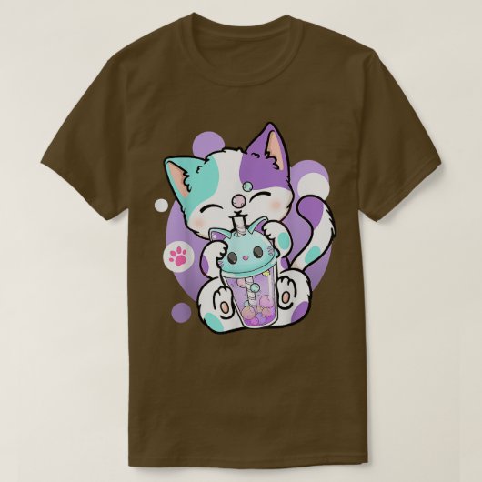 アニメかわいいキャットボバブルティーネコボバティーキャット Tシャツ (デザイン正面)