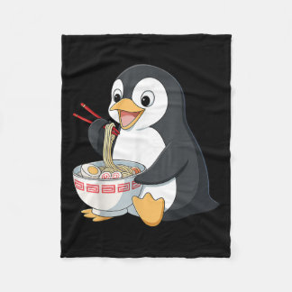 アニメかわいいペンギ食べンのラーメン麺ギフトメンズ フリースブランケット