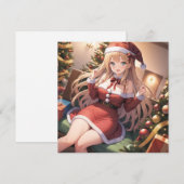 アニメかわいい女の子クリスマス フラットホリデーカード シーズンカード (正面/裏面)