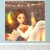 アニメかわいい女の子inヴィンテージスタイルキャンバス印刷 キャンバスプリント (インサイチュ (ウッドフロア))