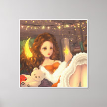 アニメかわいい女の子inヴィンテージスタイルキャンバス印刷