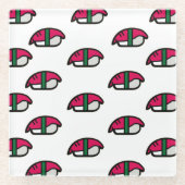 アニメかわいい寿司、フィッシュライス&ワカメ ガラスコースター (正面)