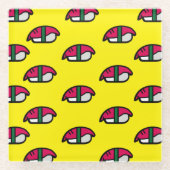 アニメかわいい寿司、フィッシュライス&ワカメ ガラスコースター (正面)