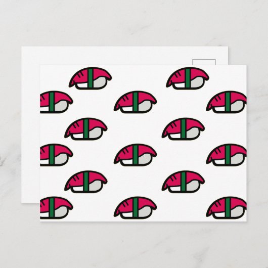 アニメかわいい寿司、フィッシュライス&ワカメ ポストカード (正面/裏面)