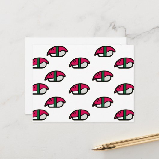 アニメかわいい寿司、フィッシュライス&ワカメ ポストカード (正面/裏面インサイチュ)