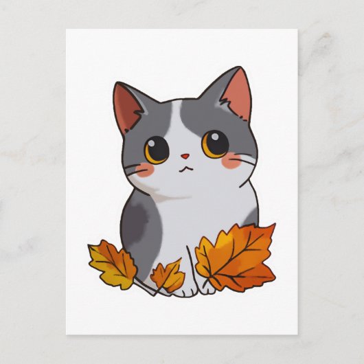 アニメかわいい猫紅葉 ポストカード (正面)
