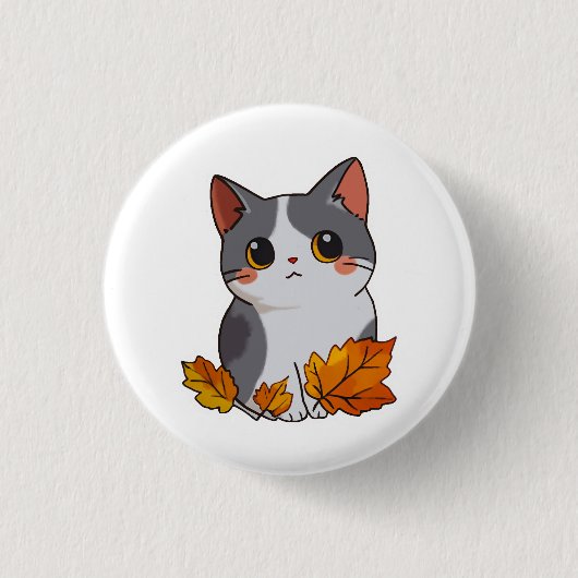アニメかわいい猫紅葉 缶バッジ (正面)