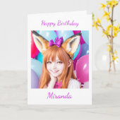 アニメかわいらしガールインフォックスイヤーズ風船誕生日 カード (黄色い花)