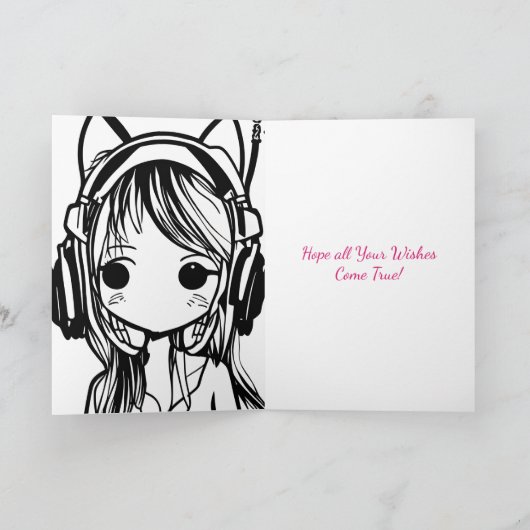 アニメかわいらしガールインフォックスイヤーズ風船誕生日 カード (内部)