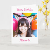 アニメかわいらしガールインフォックスイヤーズ風船誕生日 カード (黄色い花)