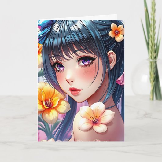 アニメかわいらしガールカラーリングページガールズ誕生日 カード (正面)