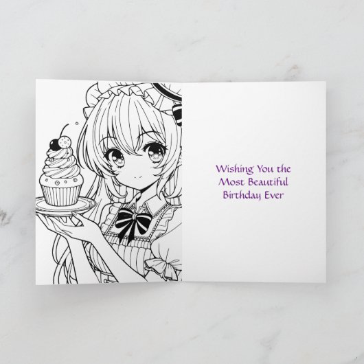 アニメかわいらしガールカラーリングページガールズ誕生日 カード (内部)