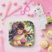 アニメかわいらしガールズ誕生日カップケーキ ペーパープレート (パーティー)