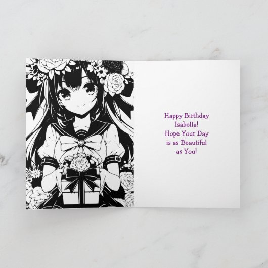 アニメかわいらしガールパーソナライズされた誕生日 カード (内部)