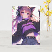 アニメかわいらしガールパーソナライズされた誕生日 カード (黄色い花)