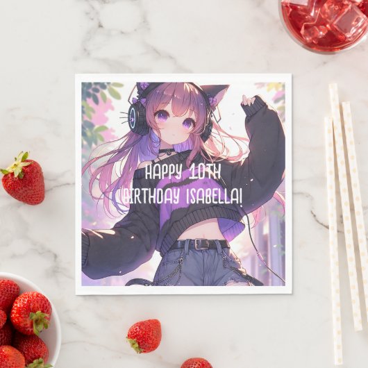 アニメかわいらしガールパーソナライズされた誕生日 スタンダードランチョンナプキン (インサイチュ)