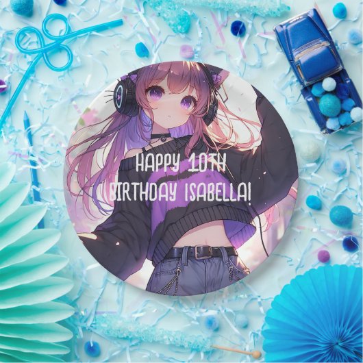 アニメかわいらしガールパーソナライズされた誕生日 ペーパープレート (パーティー)