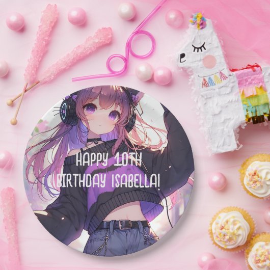 アニメかわいらしガールパーソナライズされた誕生日 ペーパープレート (パーティー)