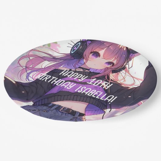 アニメかわいらしガールパーソナライズされた誕生日 ペーパープレート (アングル)