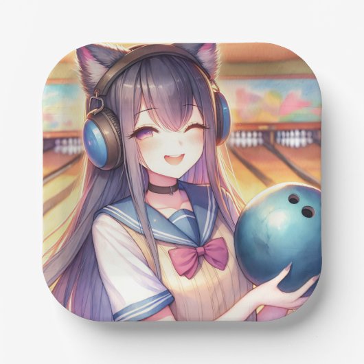 アニメかわいらしガールボーリング誕生会 ペーパープレート (正面)