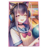 アニメかわいらしガールボーリング誕生会 ミディアムペーパーバッグ (裏面)