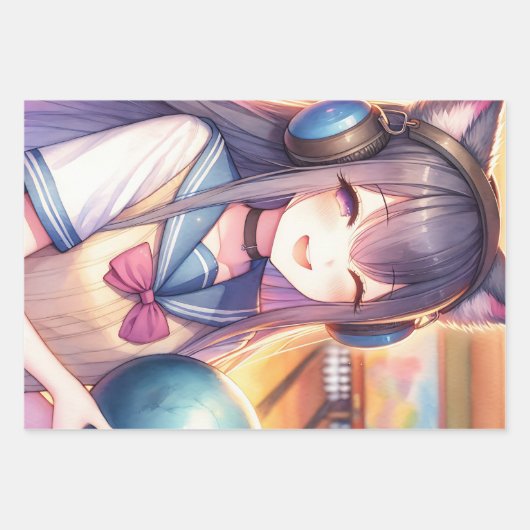 アニメかわいらしガールボーリング誕生会 ラッピングペーパーシート (正面)