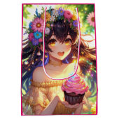 アニメかわいらしガール誕生日 ミディアムペーパーバッグ (裏面)