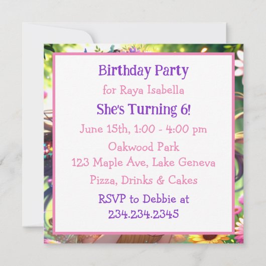 アニメかわいらしガール誕生日 招待状 (裏面)