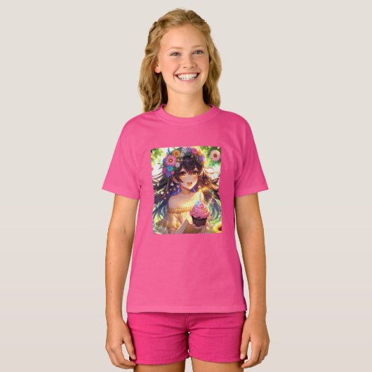 アニメかわいらしガール誕生日 Tシャツ (正面フル)