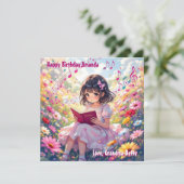 アニメかわいらしガール読ズ | カラーリングページ誕生日 カード (スタンド正面)