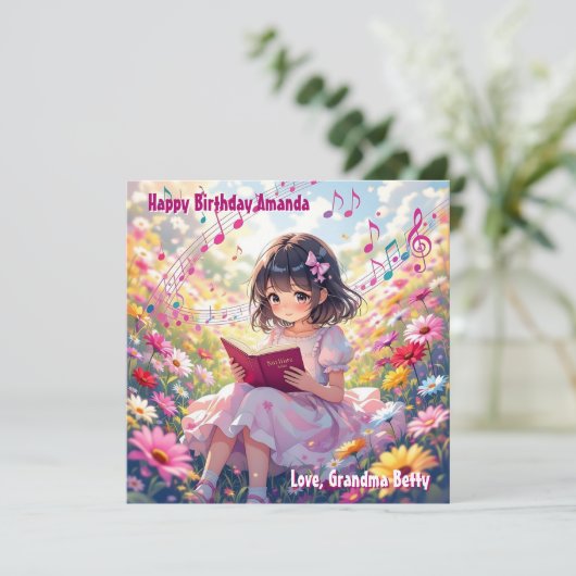 アニメかわいらしガール読ズ | カラーリングページ誕生日 カード (スタンド正面)