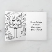 アニメかわいらしガール読ズ | カラーリングページ誕生日 カード (内部)
