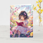 アニメかわいらしガール読ズ | カラーリングページ誕生日 カード (黄色い花)