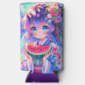 アニメかわいらしガール食べズスイカ スリム缶クーラー (正面)