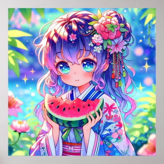 アニメかわいらしガール食べズスイカ ポスター (正面)