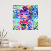 アニメかわいらしガール食べズスイカ ポスター (キッチン)