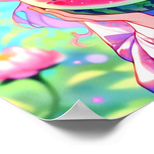 アニメかわいらしガール食べズスイカ ポスター (角)